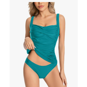 Tankini Swimsuits for Women Tummy Control Bathing Suits Halter Ruched Tops Two Piece Swimwear Sets, S