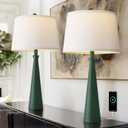 Oneach 25.75" Green Table Lamp Set of 2, Bedside Lamps with USB Ports, Modern Nightstand Lamps Set for Living Room Bedroom House Bedside Home Office Family
