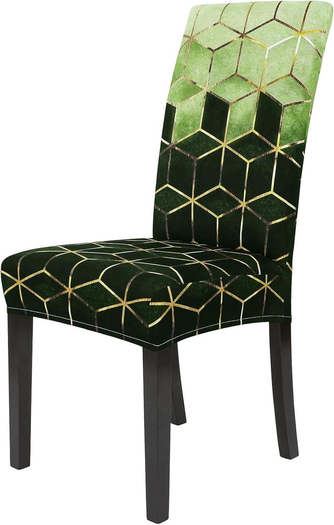 Gibelle Dining Room Chair Covers Set of 6, Stretch Parsons Chair Slipcovers Universal Removable Washable Chair Seat Covers Protector for Dining Room, Kitchen, Hotel and Party, Green Cubes