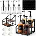 Coffee Bar Accessories, 4 Pack 16.9oz/500ml Coffee Syrup Dispenser with 1/4oz Pump, 2-tier Syrup Rack Organizer, Labels, Straw Brushes, Funnels for Kitchen Countertop, Wine, Dressing Storage
