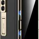 Miimall Leather Case for Samsung Galaxy Z Fold 7 with Stand,[Built-in Privacy Screen Protector and Magnetic Hinge Protection][Wireless Charging] Sturdy Luxury Bumper Cover for ZFold 7 Case Gold Black