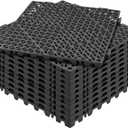 VEVOR Modular Interlocking Cushion, 12 Pack 12" x 12" Splicing Drainage Mats, Soft PVC Interlocking Drainage Floor Tiles, Non-Slip Drainage Holes for Restroom, Bathroom, Kitchen, Pool, Wet Areas, Blac
