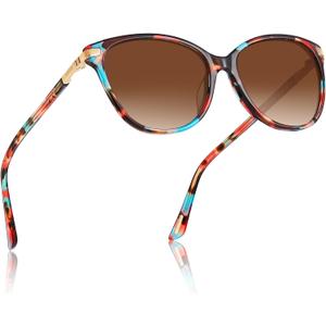 AVAWAY Womens Cat Eye Sunglasses Polarized - Stylish Acetate Frame UV400 Protection for Driving Travel Summer Outings (B7: Red Tortoise + Gradient Brown Lens)