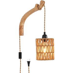 Plug in Wall Sconce,Farmhouse Wicker Wall Lamp Plug in,Hand Woven Rattan Wall Light Farmhouse Rustic Boho Sconces Wall Lighting for Living Room Bedroom