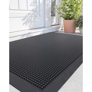 Front Door Mat Outside Entrance, 24" x 36" Heavy Duty Rubber Outdoor Mats Enlarged for Entryway, Welcome Matt Outdoor, Dirt Trapping Waterproof Exterior Entry Mats, All Weather Doormat Black