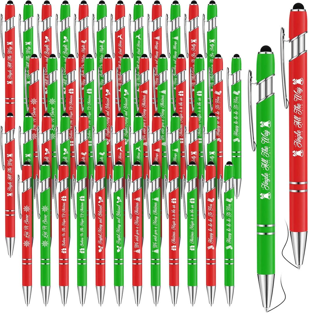 Qilery 48 Pcs Christmas Pens Bulk with Black Ink Stylus Tip Xmas Holiday Ballpoint Pen Novelty Funny Pens with Greeting Quotes for Coworkers Christmas School Office Gifts