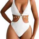 OYOANGLE Women's One Piece Swimsuit Ring Linked Cut Out Bathing Suit High Cut Swimwear, Size Large
