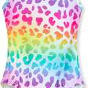 TENVDA Girls One Piece Swimsuits Sport Halter Swimwear Beach Bathing Suit (6-7 Years, Rainbow Leopard)