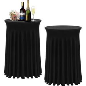 BDDC Cocktail Table Covers - 2 Pack 32"x 43" Black Cocktail Table Tablecloth with Natural Wavy Round Skirt for Bar Wedding Party Banquet