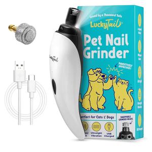 LuckyTail Pet Nail Grinder for Dogs and Cats - Super Quiet and Low Vibration Electric Dog Nail Grinder with 2 LED Lights - USB Rechargeable and Cordless - 2 Speeds - Small to Large Pets