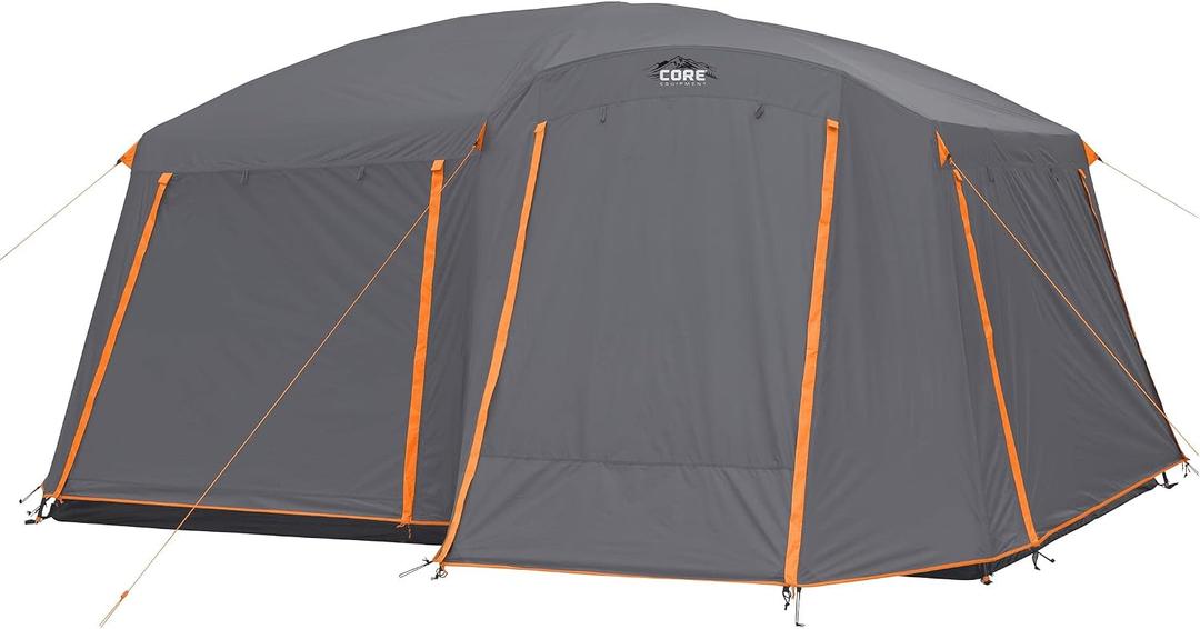 CORE 10 Person Cabin Tent | Large Portable Multi Room Family Tent with Full Rainfly for Weather Protection and Storage | Included Storage Pockets for Camping Accessories