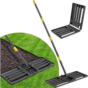 Lawn Leveling Rake Heavy Duty, 30x10 in Large Soil Leveling Rake, Ground Leveler with Anti Flipping Smooth Edge for Dirt Sand Grass Golf, 58" Long Handle, Foldable Garden Landscaping Levelawn Tools