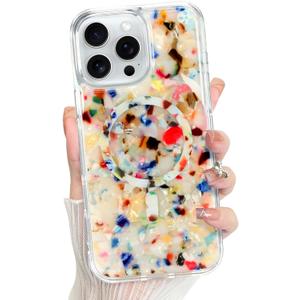 Bonoma for iPhone 16 Pro Max Case, Sparkly Luxury Marble Back, Magnetic Support for MagSafe Shockproof Cover, Crystal and Corner High-Duty Protection for Girls Women