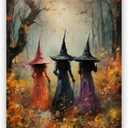 Vintage Halloween Wall Art Print Magical Beautiful Enchanting Witches In The Woods Canvas Poster Witch Decor Vintage Room Decor for Home Living Room Aesthetic 24x36inch Unframed