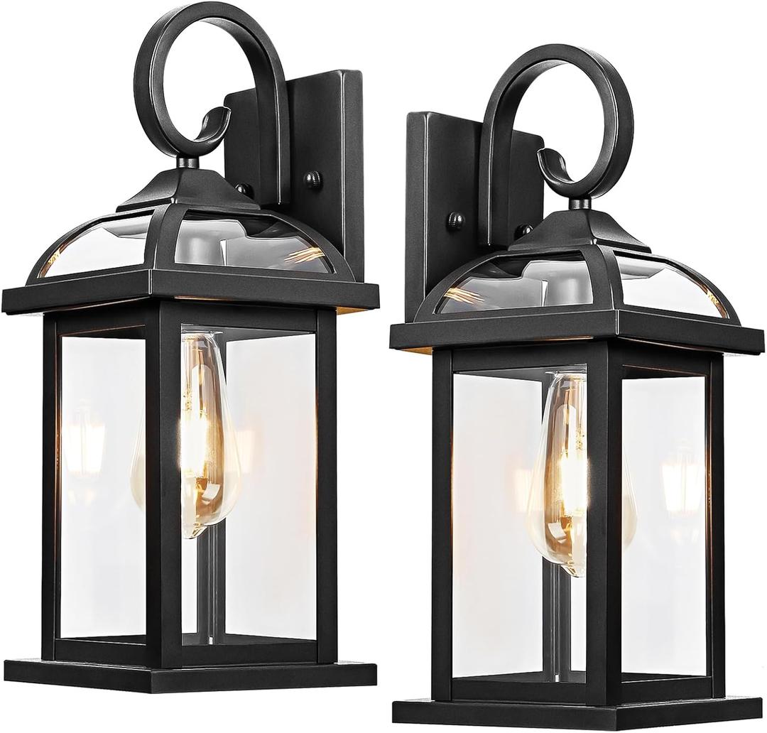 Black Exterior Light Fixtures 2-Pack, Anti-Rust Aluminum Outdoor Wall Lights for House Porch Lights IP65 Waterproof Clear Glass Outdoor Sconces Wall Mount Wall Lanterns, Matte Black