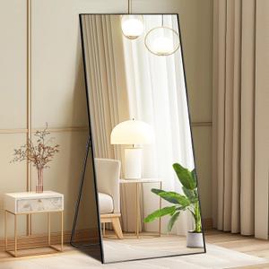DUMOS 64"x21" Full Length Mirror with Stand, Full Body Floor Mirror | Free Standing or Wall Mount, Nano Glass Aluminum Frame, Hanging or Leaning, Modern Simple Home Decor, Black