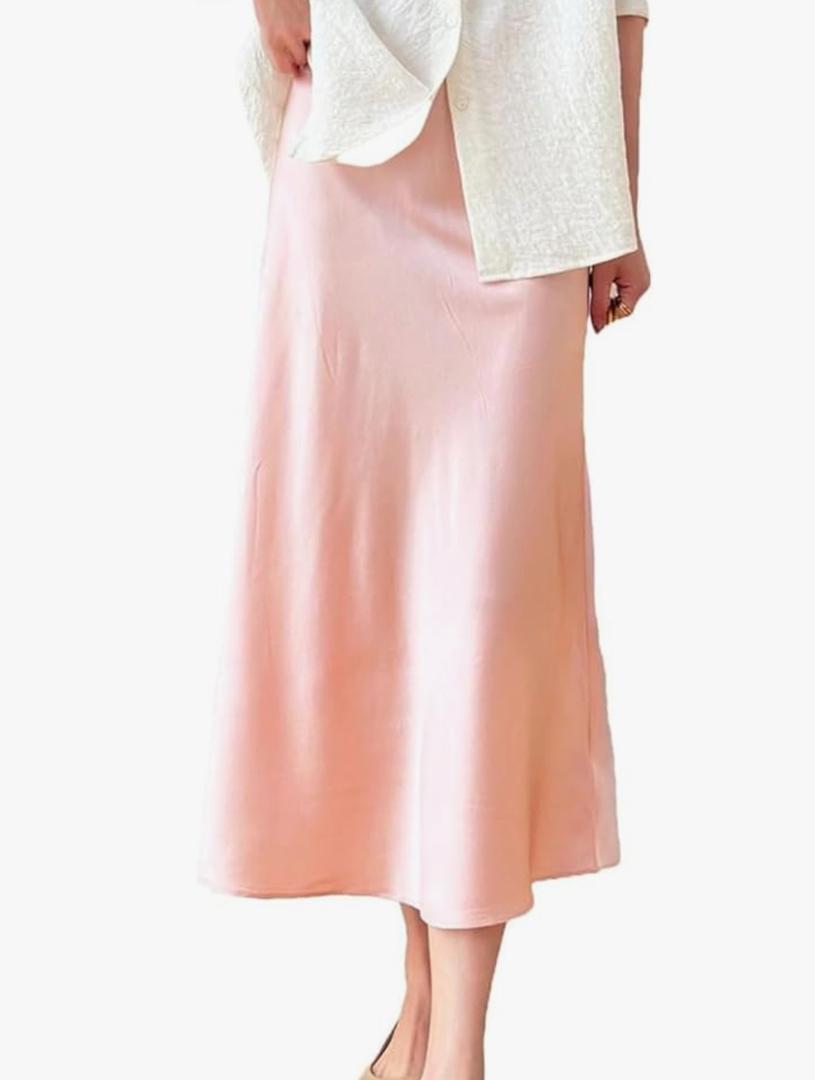 Women's Lightweight Breathable Midi Skirt A-Line Design Casual Wear Light Pink M