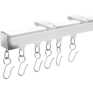 Aluminum Heavy Duty Ceiling Curtain Track, Room Divider Rail System with Silent Rollers, 1.3FT to 6.7FT Adjustable Length for Living Room Bedroom RV Shower, White