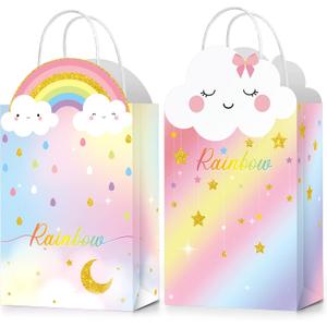 TaoBary 16 Pcs Rainbow Party Favor Bags 8.3 x 6 x 3.2 Inch Rainbow Cloud Birthday Goodie Candy Present Bags with Handles Pastel Treat Gift for Girls Kids Baby Shower Party Decor Supplies