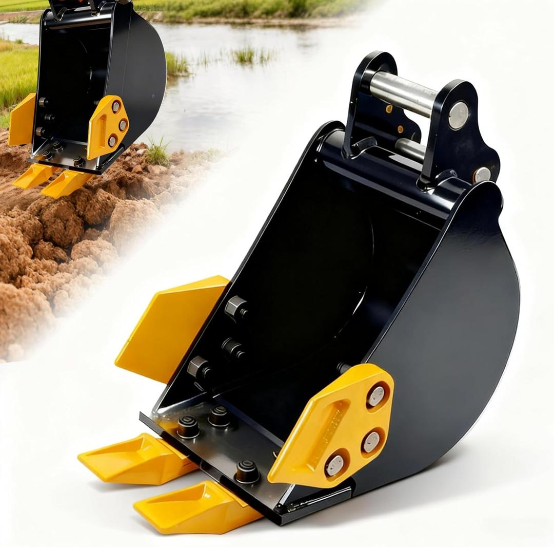 Mini Excavator Bucket 200mm with 0.98in Hole & 3.54in Span, 7.87in Trench Digger with Metal Teeth for 0.8-1.8 Ton Excavators, Digging Bucket with Manganese Steel Attachment (200mm/7.87inch)
