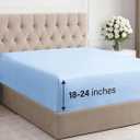 Extra Deep Queen Fitted Sheet - Hotel Luxury Single Fitted Sheet Only - Easily Fits 18 inch to 24 inch Mattress - Ultra Soft, Wrinkle & Fade Free w/Extra Deep Pocket - Breathable & Comfy - Light Blue (19 - Baby Blue)