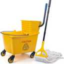 KeFanta 35 Quart Commercial Mop Bucket with Side Press Wringer on Wheels,Yellow,Include Heavy Duty Industrial Mop for Floor Cleaning,Household,Business,Restaurants and Janitorial Use