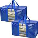 BALEINE 2-Pack Oversized Moving Bags with Reinforced Handles, Heavy-Duty Storage Tote Moving Supplies for Packaging, Camping (Blue w/Window, 2-Pack)