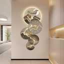 QXSXKJ 3D Wall Art Decor Led, Large Metal Wall Art with Lights, Remote Control Modern Hang Sculpture with Clock, Home Hanging Decor for Living Room, Bedroom, Office, Corridor, Entrance