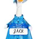 3 Pcs Raincoat Porch Goose Outfit Winter Raincoat Umbrella with Name Wooden Sign for Lawn Cement 23" Goose Statue Clothes Outdoor Patio Yard Lawn Decoration(Blue)