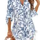 Blooming Jelly Womens Bathing Suit Cover Ups Bikini Swimsuit Coverup Drawstring Beach Dress Shirt (Medium, Floral White)