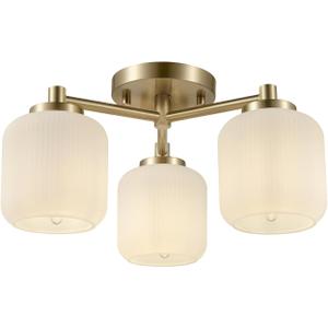 Globe Electric 3-Light Flush Mount Ceiling Light, Brass, Frosted Ribbed Glass Shade, Updated Traditional Style for Home Lighting, 15.6 x 15.6 x 7.6 inches