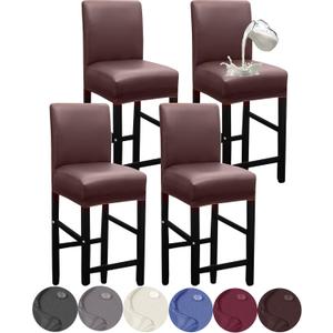 HFCNMY Bar Stool Covers,4 Pack Stretch Waterproof PU Bar Stool Covers with Backs Bar Stool Chair Covers Barstool Covers Slipcovers with Back Pub Counter Stool Chair Covers Coffee