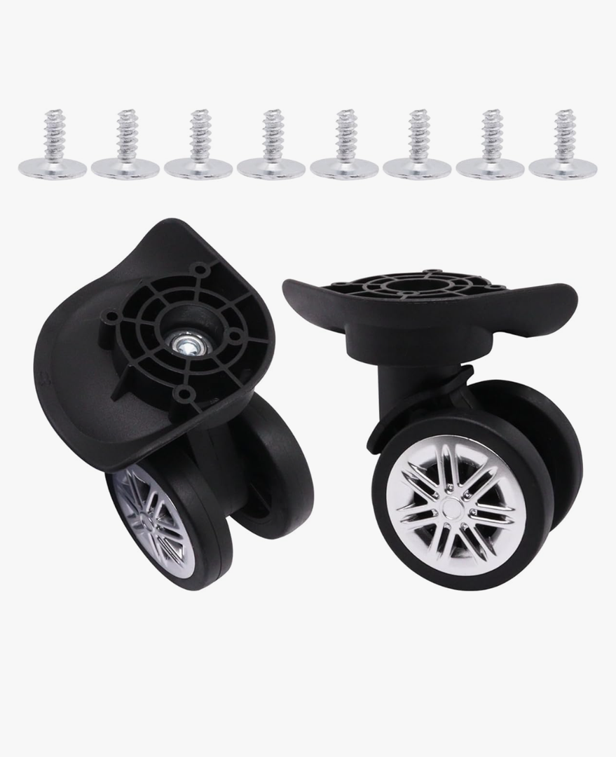 Luggage Wheels Replacement Kit, Suitcase Wheels Replacement with Screws, 360° Rotation Spinner Wheel, Mute Double Row Swivel Wheel for Luggage Suitcase Trolley (Black, 2PCS)