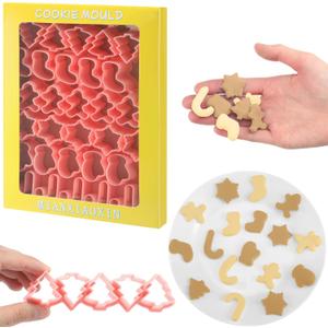 Ziliny 30pcs Mini Christmas Cookie Cutter Set, Plastic Molds, Includes Christmas Tree Gingerbread Man Snowflakes Candy Cane Winter Glove Cookies Mold for Biscuits, and Sandwiches, Pet Snacks