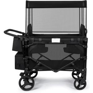 Wagon Stroller for 2 Kids, High Seat & 5 Point Harness, Foldable All-Terrain Wagon for Toddler with Canopy, Parent Organizer, Shoulder Bag, Adjustable Handlebar, Ultimate Double (Black, W2-M)