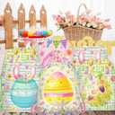CC HOME 12Pcs Easter Drawstring Bags, Cartoon Colorful Egg Treat Bags, Easter Theme Party Favor Bags for Baby Shower Kids Girls Boys Birthday Party Decorations 10.6 x 13.4 inch