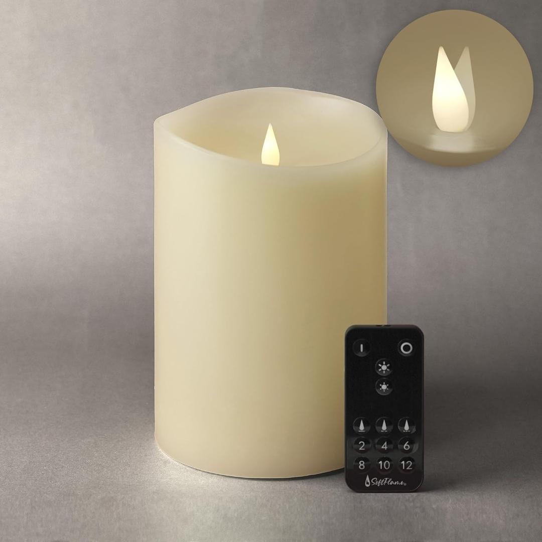 Flameless Candle - 5" x 7.5" Ivory - Flickering Moving Flame Pillar Candle, Includes Remote Control - Real Wax - 2 x C Battery Operated - Not Included