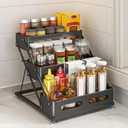 3 Tier Foldable Spice Rack for Countertop Iron Kitchen Seasoning Organizer for Cabinet, Black