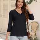MAGCOMSEN 3/4 Sleeve T Shirts for Women V Neck Tshirts Cotton UPF50+ Summer Tops Casual T-Shirts Basic Tees 2025 (Black, M)