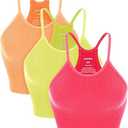 ODODOS Women's Crop 3-Pack Seamless Rib-Knit Camisole Crop Tank Tops M/L