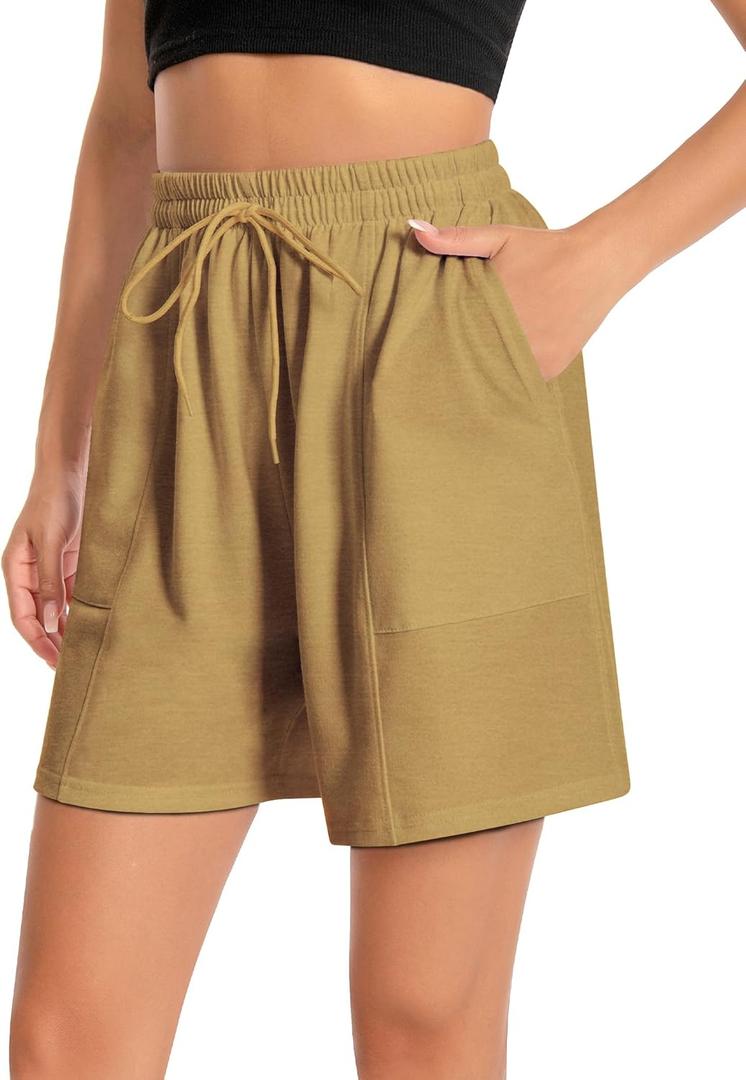 Women's Lounge Athletic Shorts with Pockets, 6.1" Sweat Shorts Women, Summer Casual Elastic Walking Running Shorts (XL)