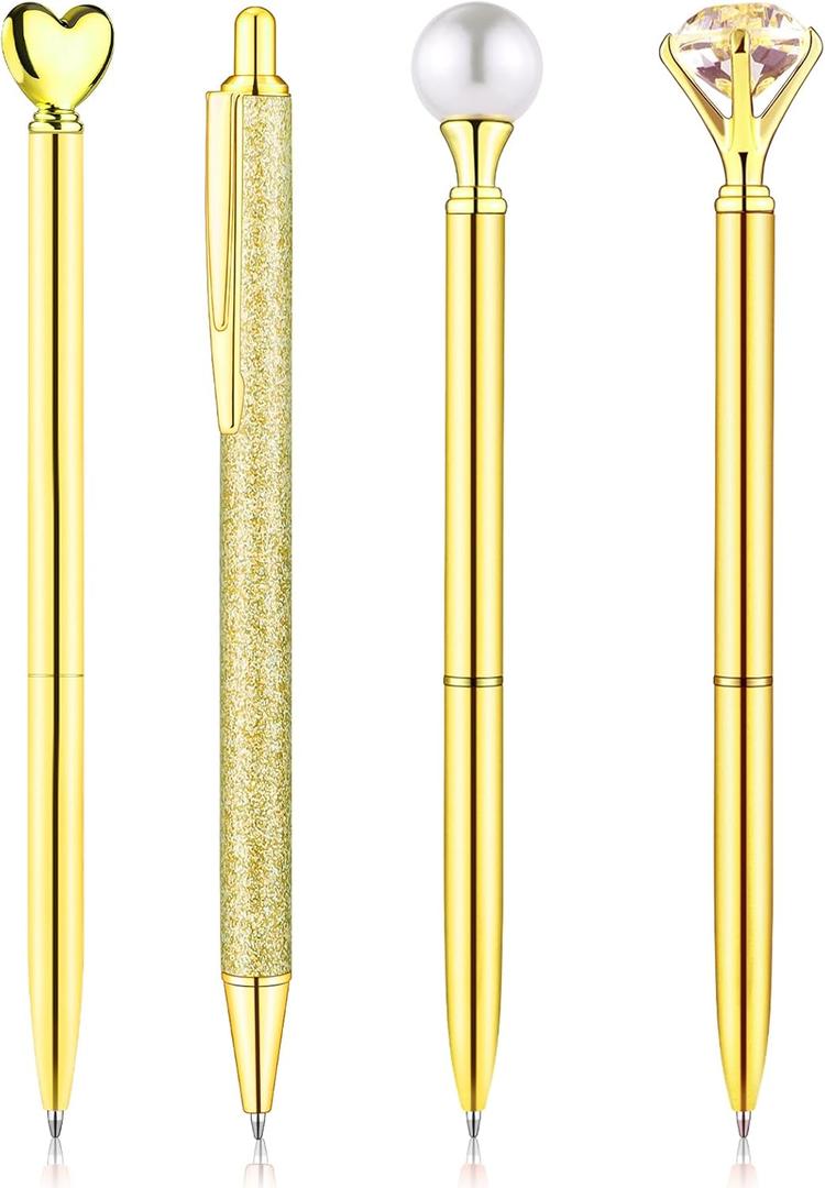 BESARME 4 Pcs Gold Pens for Writing, Gold Gifts for Women Girls Cheap Bridal Shower Gifts for Women Wedding Pens Guest Pen Cute Pen for School Office Supplies