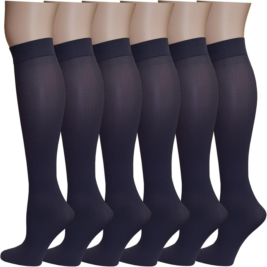 Differenttouch 6 Pairs Women's Opaque Spandex Trouser Knee High Socks Queen Size 10-13 