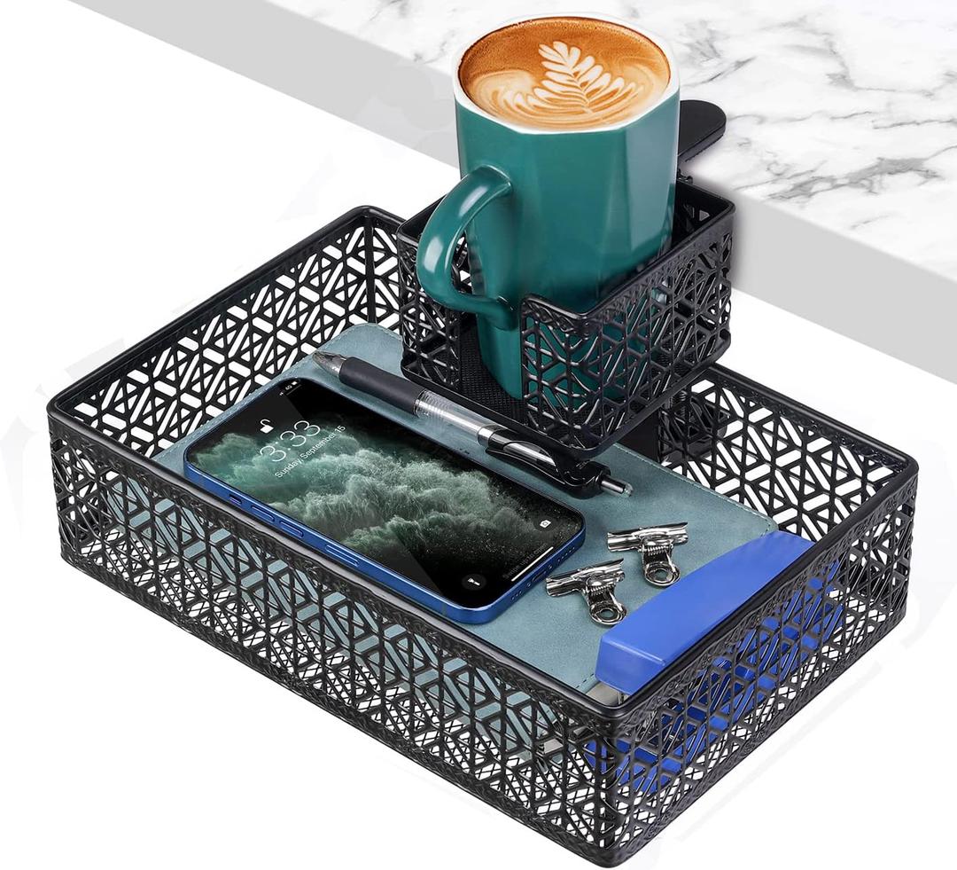 Black Modern Under Desk Drawer Organizer Clip-on Cup Holder & Phone Holder