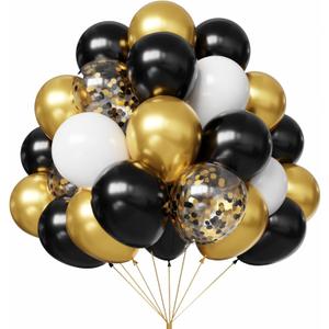 YMSZ Black and Gold Balloons, 67 Pcs 12 Inch Black White and Gold Confetti Party Balloons for Birthday, New Year, Graduation Party Decorations