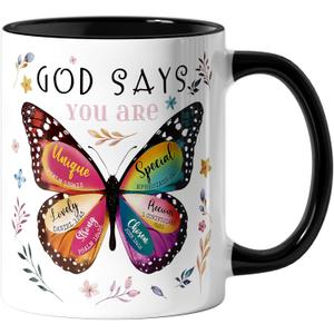 Spwasplo Christian Gifts for Women - Birthday Christian Mug 11oz with Butterfly - Inspirational Religious Catholic Gift for Sister, Friend, Daughter, Mom - Baptism Confirmation Gifts for Girls