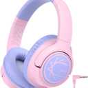 iClever Kids Headphones with Cord, 85dBA Safe Volume Wired Headphonesf or Kid, Stereo Sound Foldable Adjustable, 3.5mm Jack, Over Ear Child Headphone for School/Boys/Girls/iPad/Tablet/Travel, Pink