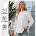 Simlakey Women Long Sleeve Shirt Dressy Casual Blouse 2025 Fall Fashion Pleated Top Trendy Loose Fit Crew Neck Basic Tee(White,L)