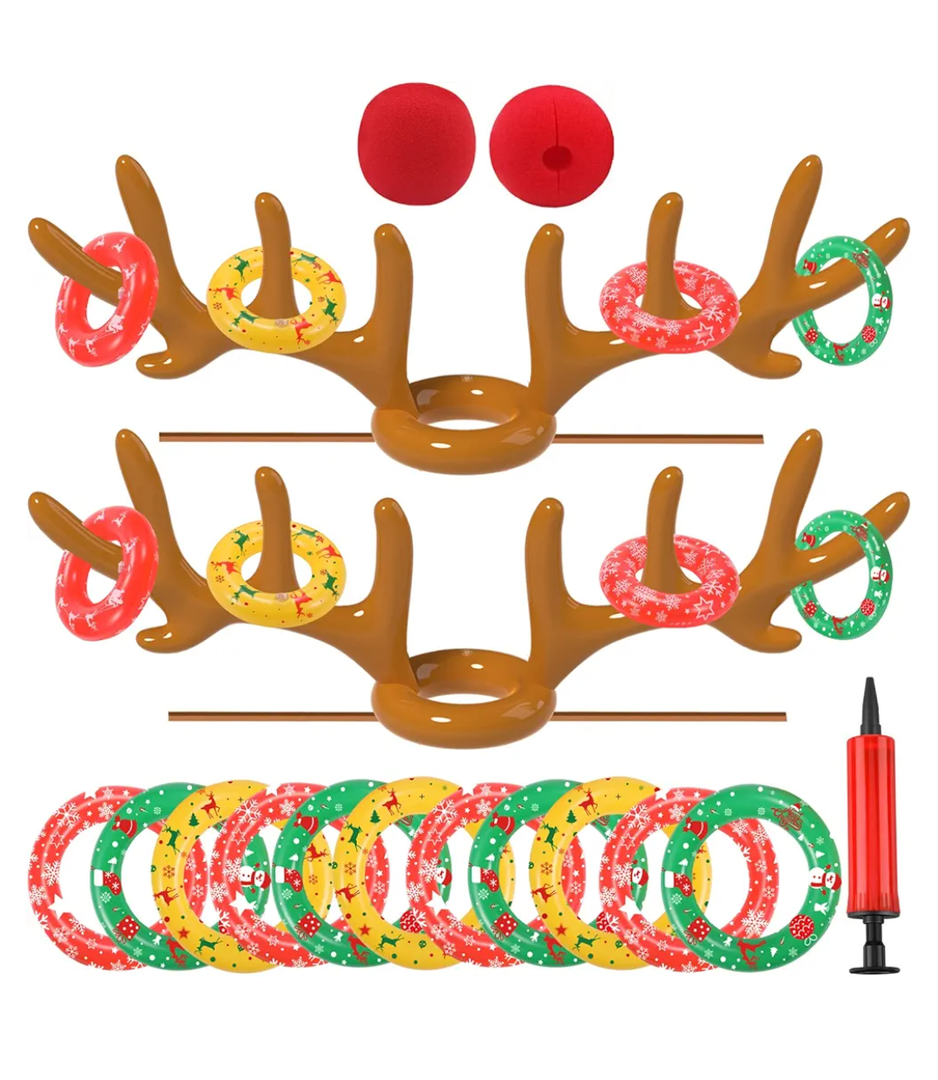 Christmas Games Decorations, Inflatable Reindeer Antler Ring Toss Game, Stocking Stuffers for Men Women Kids Teens Adults, Christmas Party Games Fun Xmas Gifts Carnival Holiday Family