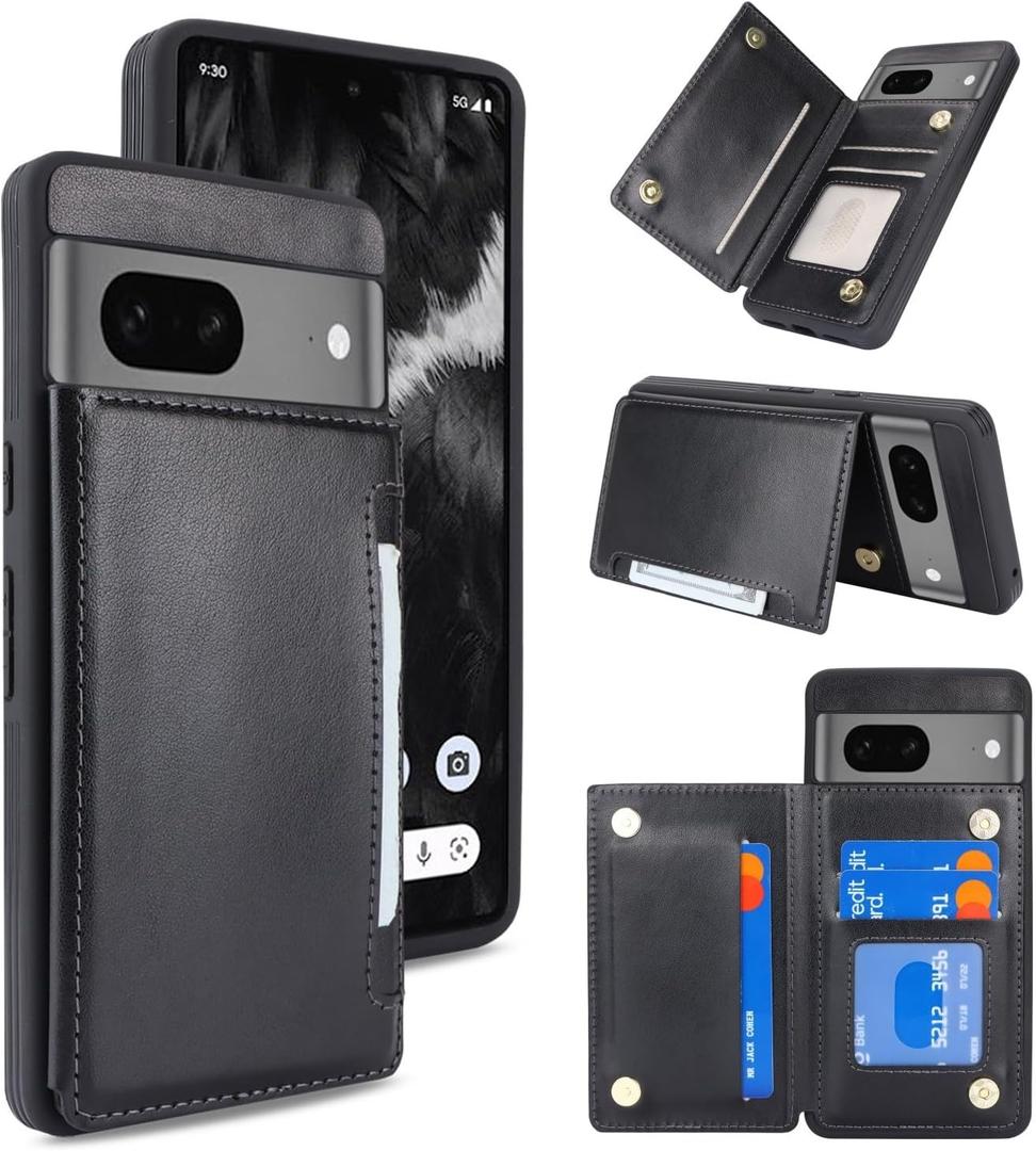 iCoverCase Compatible with Google Pixel 7 Case with Card Holder, Wallet Phone Case for Women Men [RFID Blocking] PU Leather Protective Wallet Case for Pixel 7 (Black)